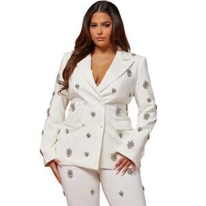 NOVA LUXE Women's Verona Embellished Jacket Size 1X In White